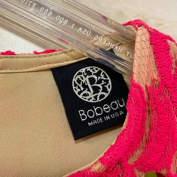 Bobeau Pink Tan Lace Covered Short Sleeve Dress Sz S - Picture 3 of 5